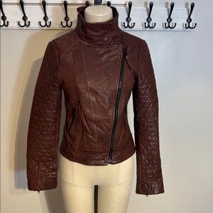 Mackage Jimmie distressed lamb leather jacket in Merlot Burgundy size S